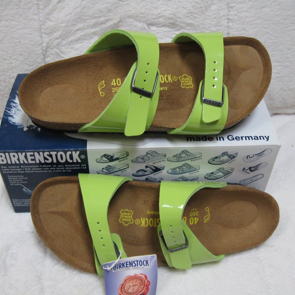 Birkenstock SYDNEY patent Birko Flor Green Glow 40 R US W 9 M 7